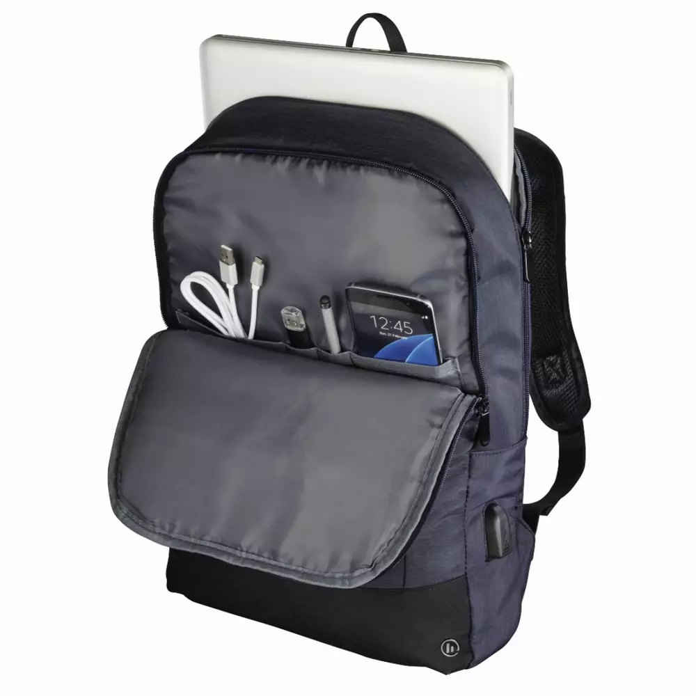 Раница за лаптоп HAMA Manchester, до 40 см, 15.6", с изведен USB порт, синя