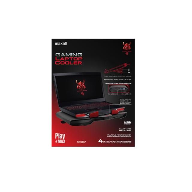 Охладител за геймърски лаптоп MAXELL Samurai CA-CL-9, 4 вентилатора, USB hub, Черен