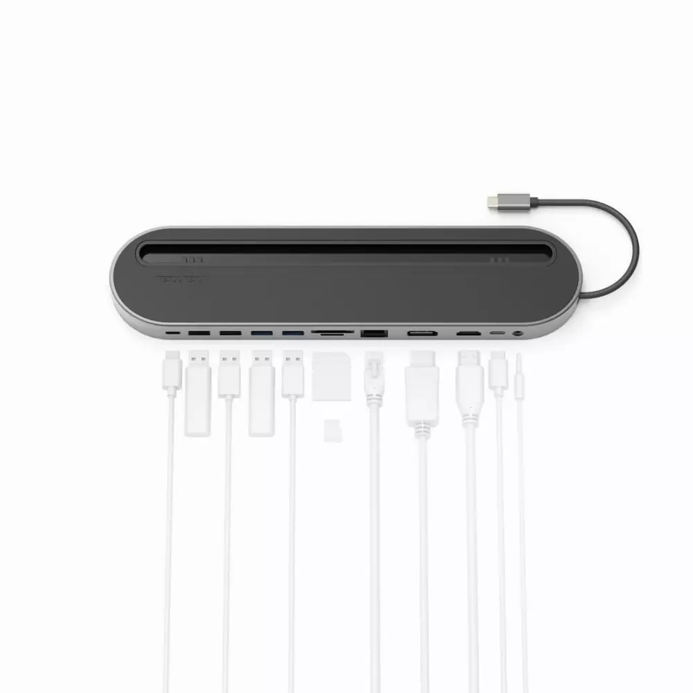 Докинг станция 12 в 1 HAMA 135761, USB, HDMI™, DP, LAN, SD, microSD, Jack, Сив