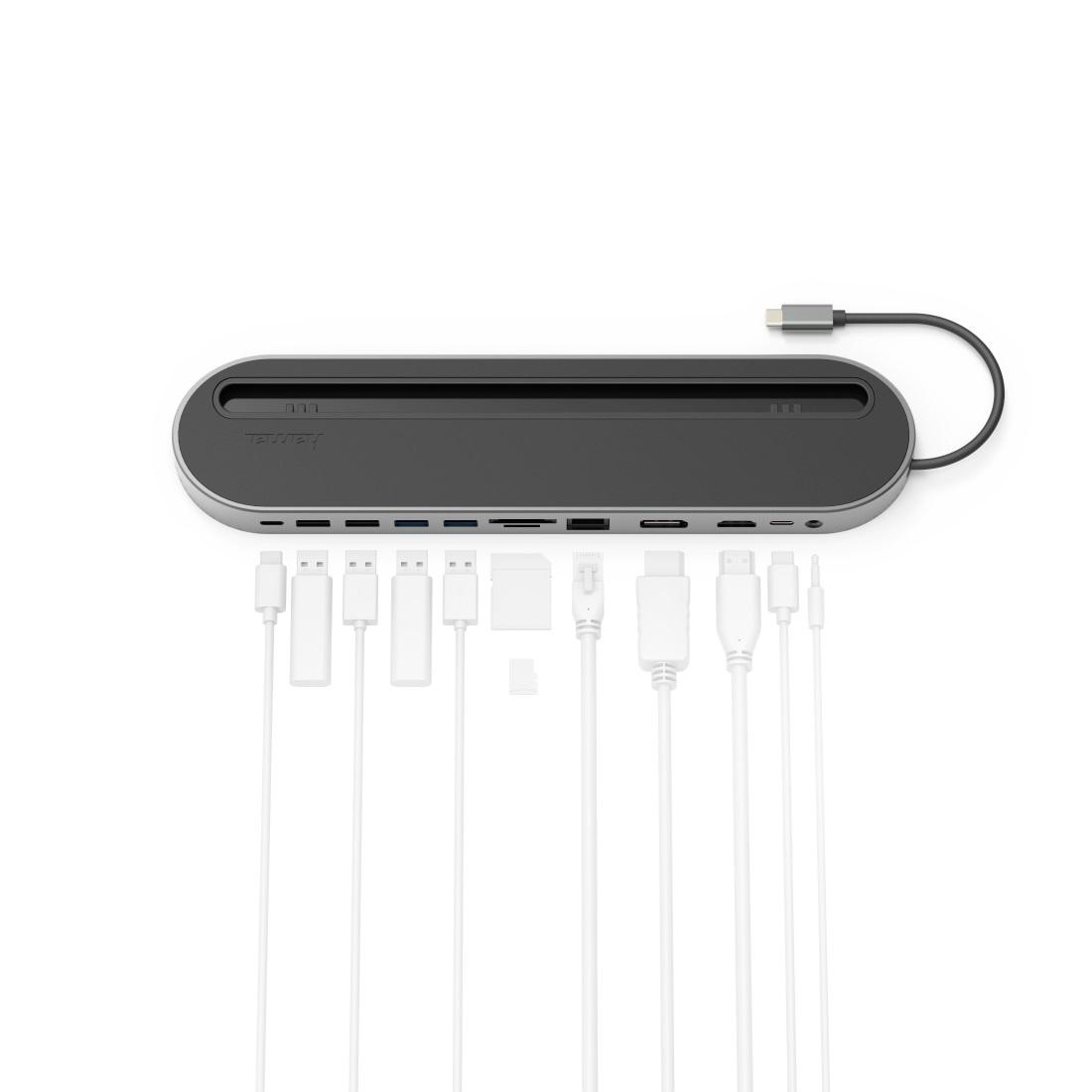 Докинг станция 12 в 1 HAMA 135761, USB, HDMI™, DP, LAN, SD, microSD, Jack, Сив