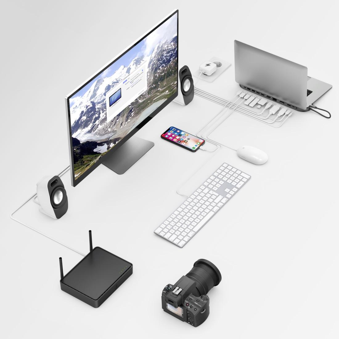 Докинг станция 12 в 1 HAMA 135761, USB, HDMI™, DP, LAN, SD, microSD, Jack, Сив