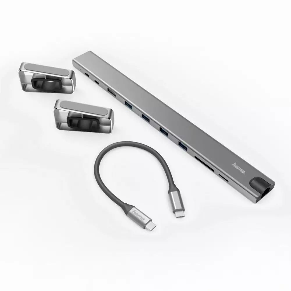 Докинг станция 9 в 1 HAMA 135765, 4 x USB-A, USB-C, HDMI&trade;, LAN, SD, microSD, Сив