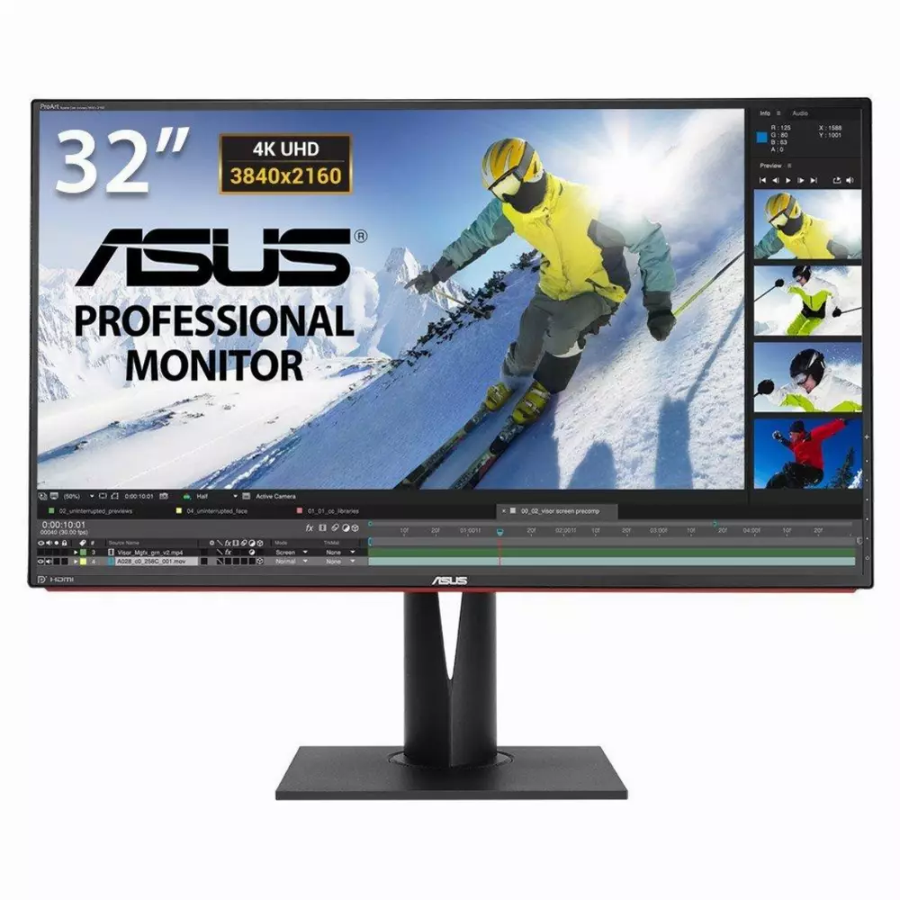 Монитор ASUS PA328Q Professional, IPS, 32 inch, Wide, UHD, HDMI, DisplayPort, Черен