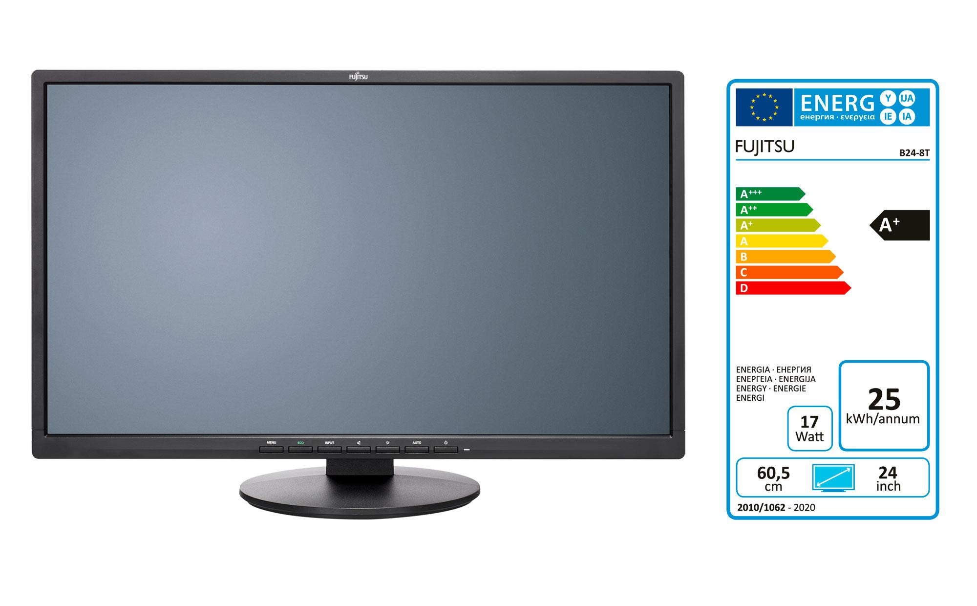 Монитор FUJITSU E24-8 TS Pro, IPS, 23.8 inch, Wide, Full HD, DVI, VGA, DisplayPort, Черен