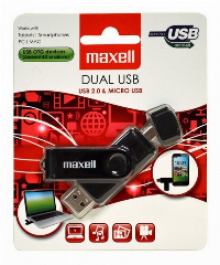 USB памет MAXELL DUAL, USB 2.0, 32GB, Черен