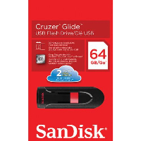 USB памет SanDisk Cruzer Glide, 64GB, USB 2.0, Черен-Червен