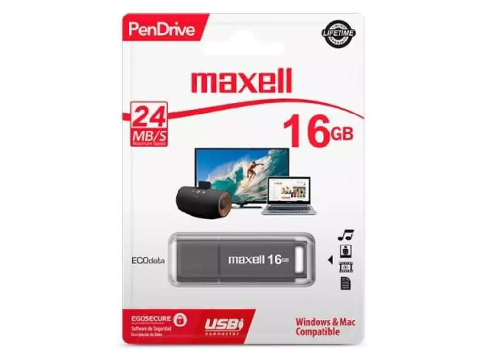 USB памет MAXELL PenDrive, 16 GB, Сив
