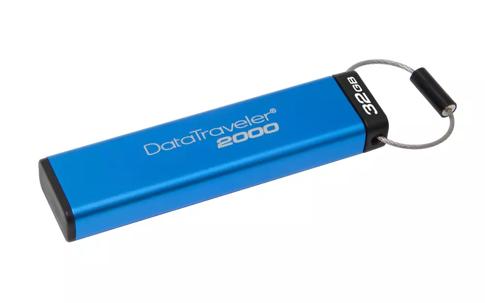 USB памет KINGSTON DataTraveler 2000, 32GB, USB 3.1, хардуерно криптиране, Син