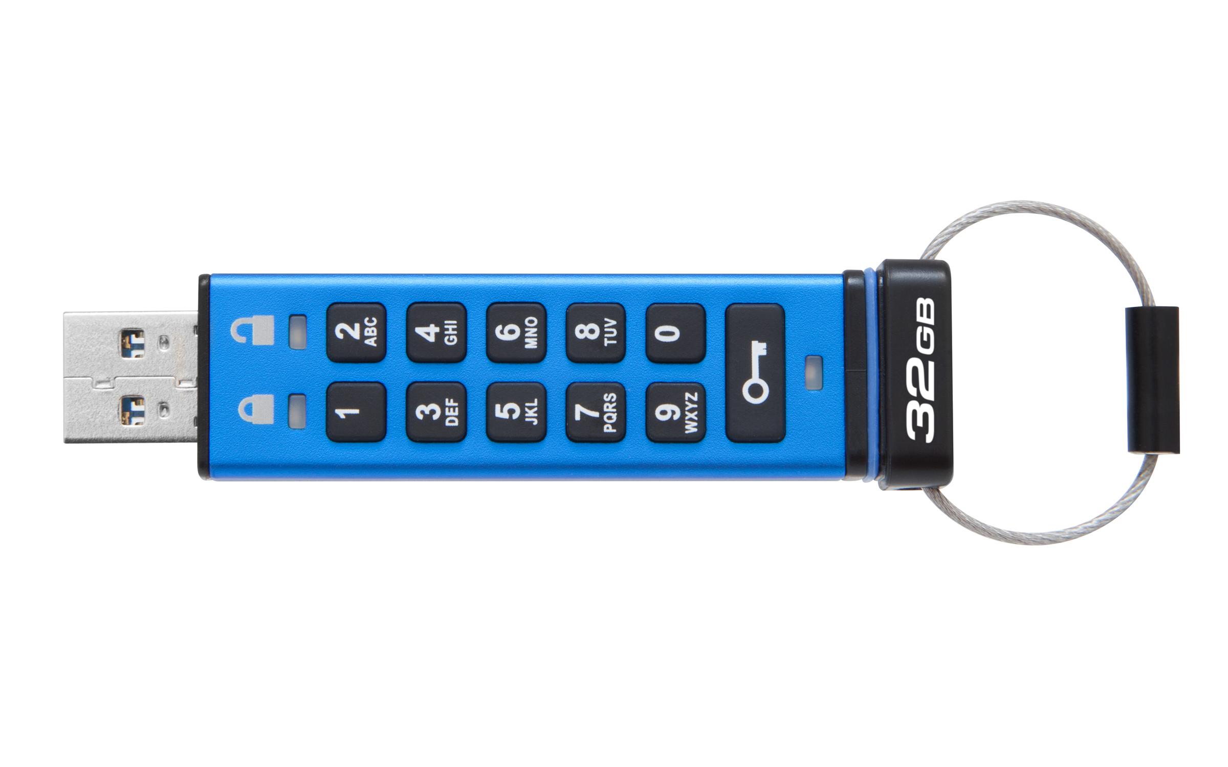USB памет KINGSTON DataTraveler 2000, 32GB, USB 3.1, хардуерно криптиране, Син