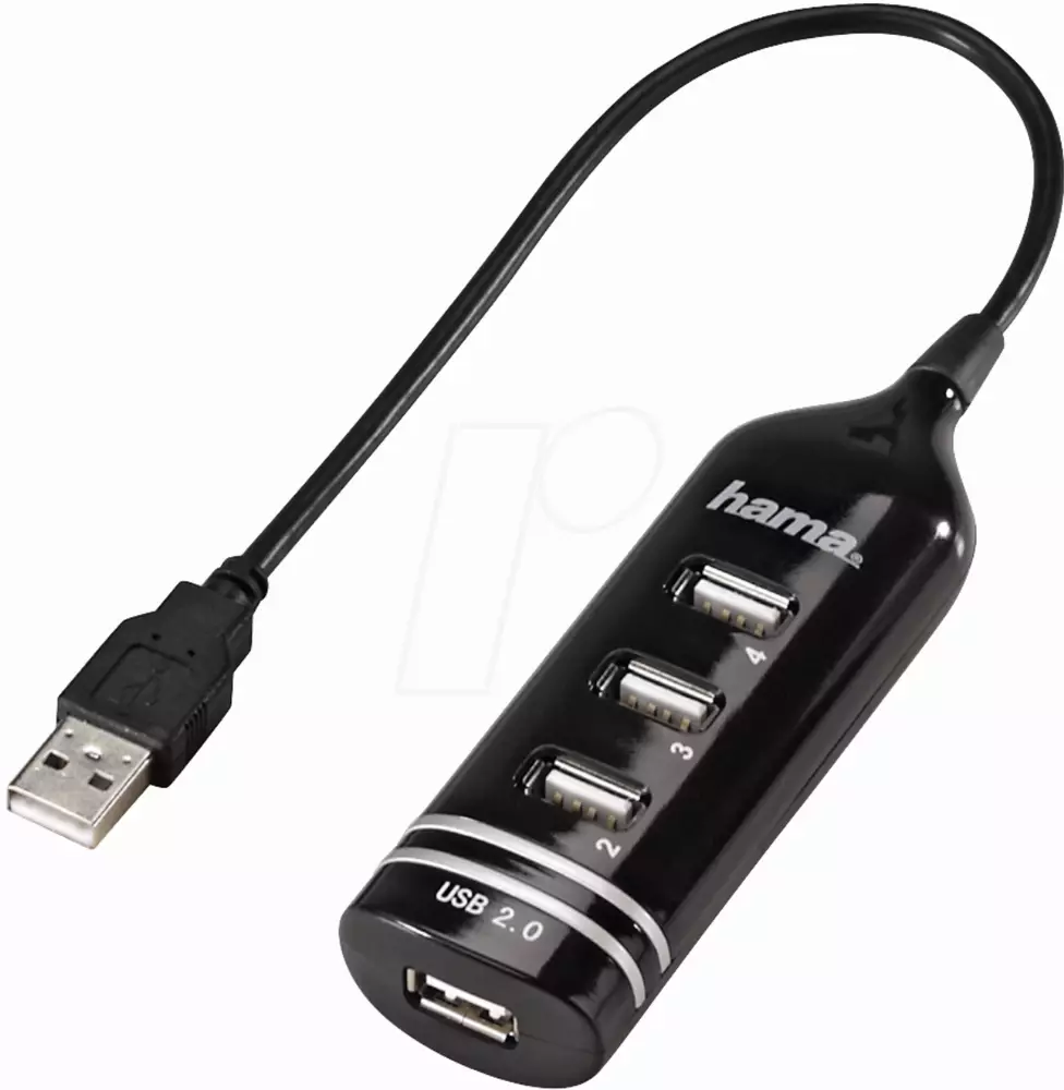 USB хъб HAMA, USB2.0, 1:4, Черен