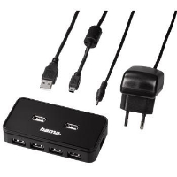 USB хъб със захранване HAMA, USB 2.0, 1:7,Черен