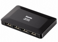 USB хъб със захранване и защита HAMA, USB 2.0, 4:1, Черен