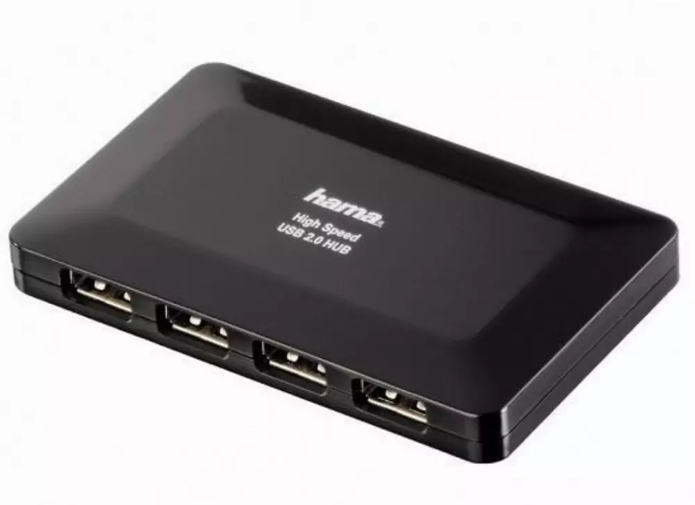 USB хъб със захранване и защита HAMA, USB 2.0, 4:1, Черен