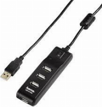 USB хъб с бутон за вкл./изкл. HAMA , USB 2.0, 1:4, черен