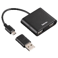 Хъб HAMA 1:2 за Смартфони/Таблети/Лаптопи/PC 3 в 1 за таблети и PC, USB 2.0, Черен