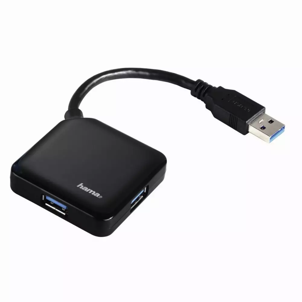 Хъб USB 3.0 HAMA 1:4, захранване, Черен