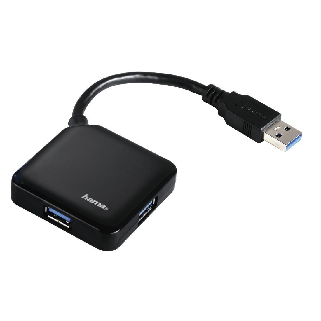 Хъб USB 3.0 HAMA 1:4, захранване, Черен