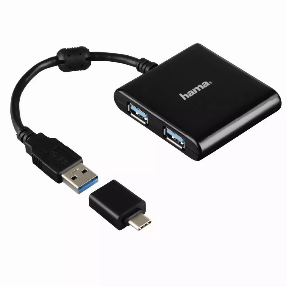4-портов хъб USB 3.1  HAMA12325, USB-C адаптер, 4 x USB-A, bus-powered, Черен