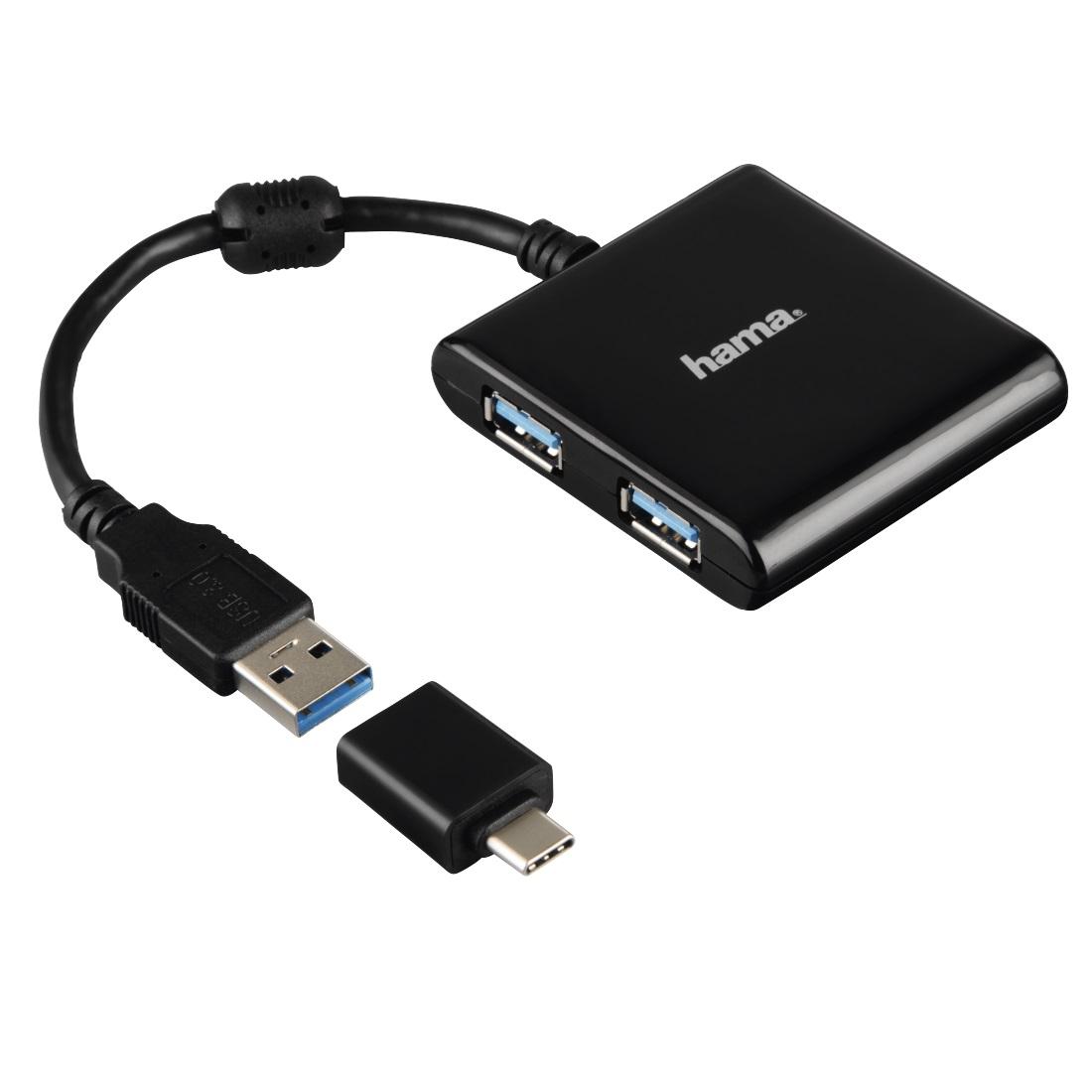 4-портов хъб USB 3.1  HAMA12325, USB-C адаптер, 4 x USB-A, bus-powered, Черен