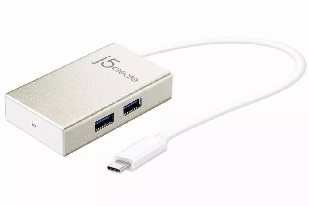 Хъб j5Create JCH343 USB-C 4-портов хъб USB 3.0, бял