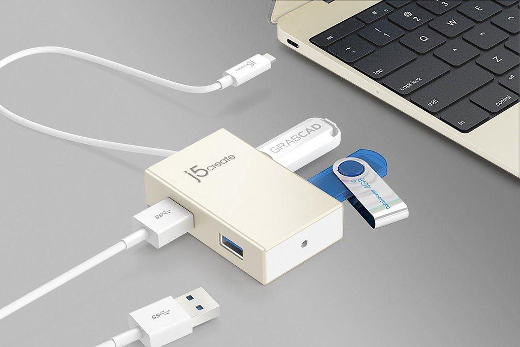 Хъб j5Create JCH343 USB-C 4-портов хъб USB 3.0, бял