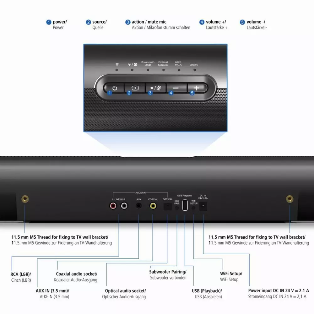 Безжична звукова система HAMA SIRIUM4000ABT, Smart TV Soundbar 2.1, Wireless Subwoofer/Bluetooth/AVS