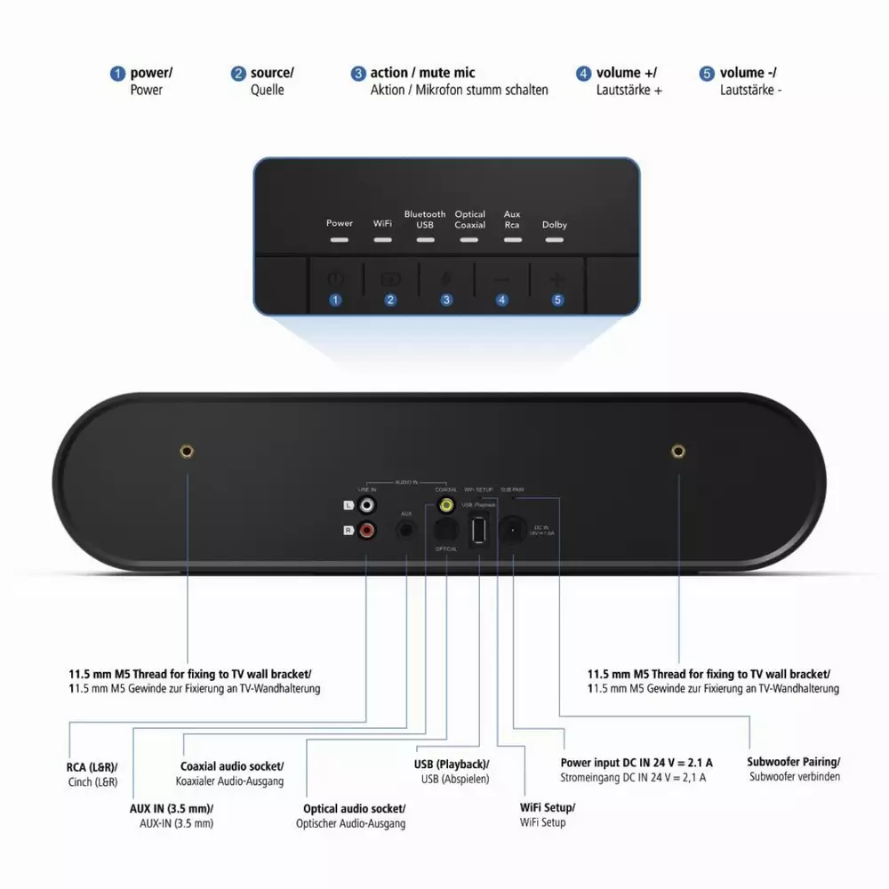 Безжична звукова система HAMA SIRIUM3800ABT, 2.1, Wireless Subwoofer/Bluetooth/AVS