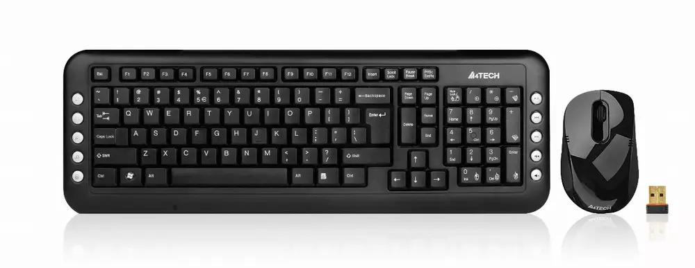 Комплект клавиатура и мишка, A4tech 7200N, Безжичен, Черен