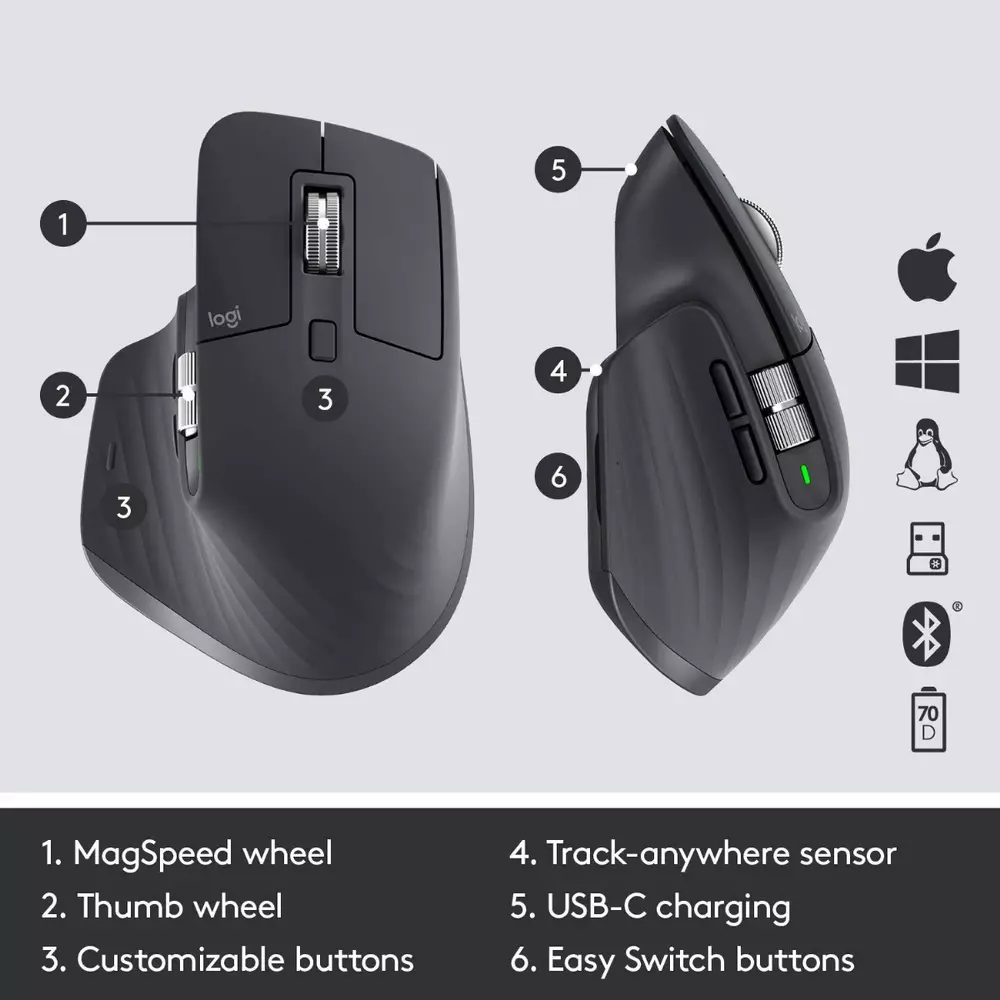 Безжична лазерна мишка LOGITECH MX Master 3 Graphite