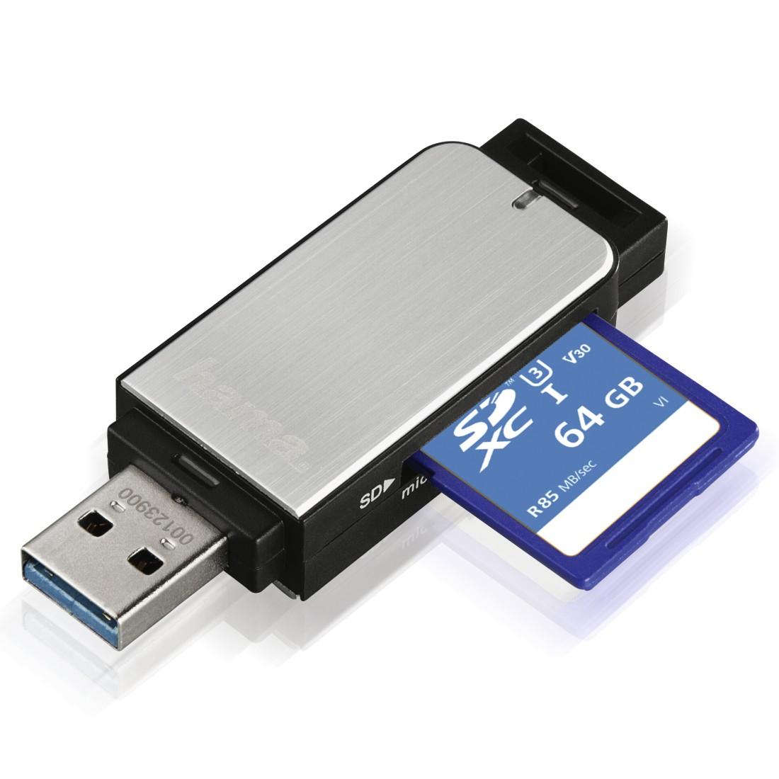 Четец за карти HAMA 123900, USB 3.0, SD/microSD, сребрист
