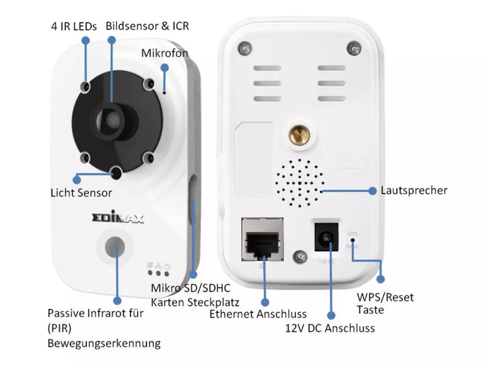 Камера за наблюдение IP EDIMAX IC-3140W, безжична, нощно виждане, слот за карта, двупосочно аудио