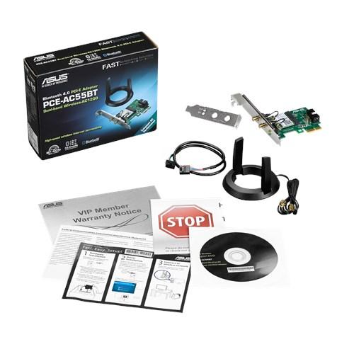 Безжичен адаптер ASUS PCE-AC55BT, Wireless 802.11ac 2*2 Dual-band, Bluetooth 4.0