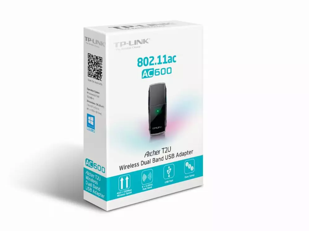 Безжичен адаптер TP-LINK Archer T2U, AC600, Dual band, USB, вградена антена