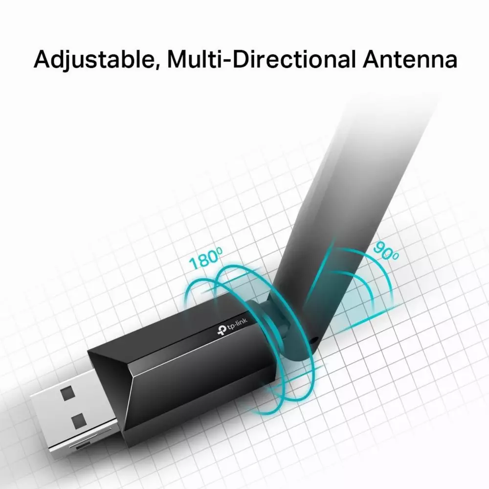 Безжичен адаптер TP-LINK Archer T2U PLUS, AC600, Dual band, USB, външна антена 5 dBi 