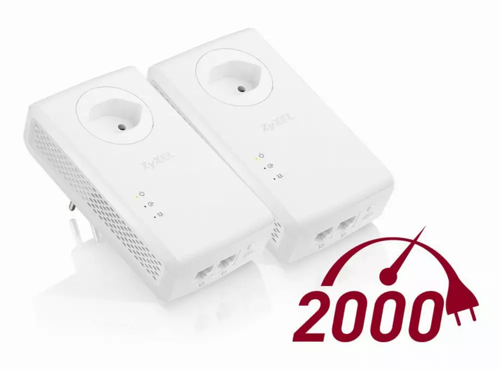 Powerline адаптер ZYXEL PLA5456, Pass-Thru 2-портов гигабитов, гнездо за ел. уреди, Комплект