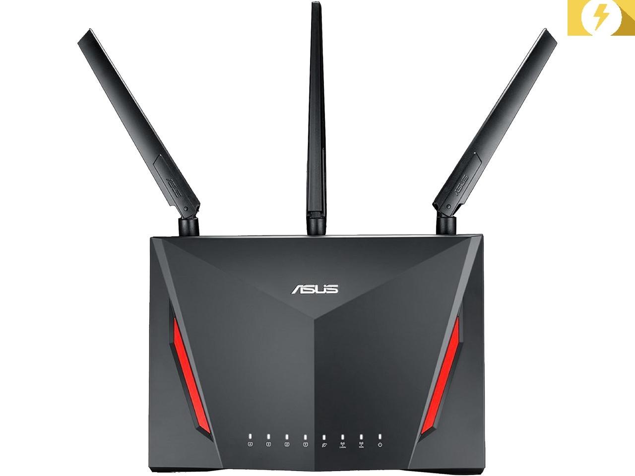 Безжичен рутер ASUS RT-AC86U, Двубандов AC2900 NitroQAM™, 750+2167 Mbps, 1 x USB 3.0, 1 x USB 2.0, Gigabit