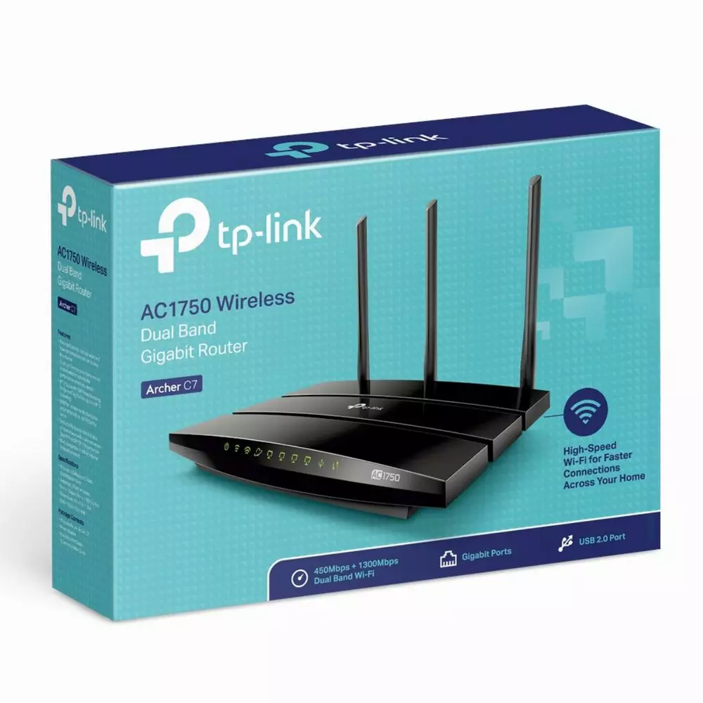 Безжичен рутер TP-Link Archer C7 AC1750 dual band, 5xGbE, USB 2.0