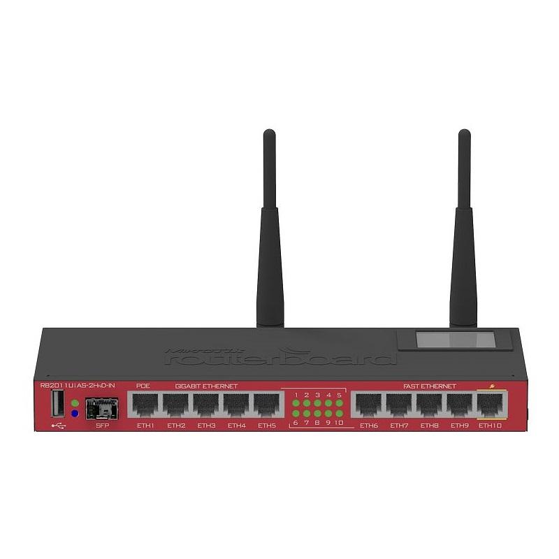Рутер MikroTik RB2011UiAS-2Hnd, CPU 600MHz, 128MB, 5x10/100, 5x10/100/1000 SFP, USB, WiFi