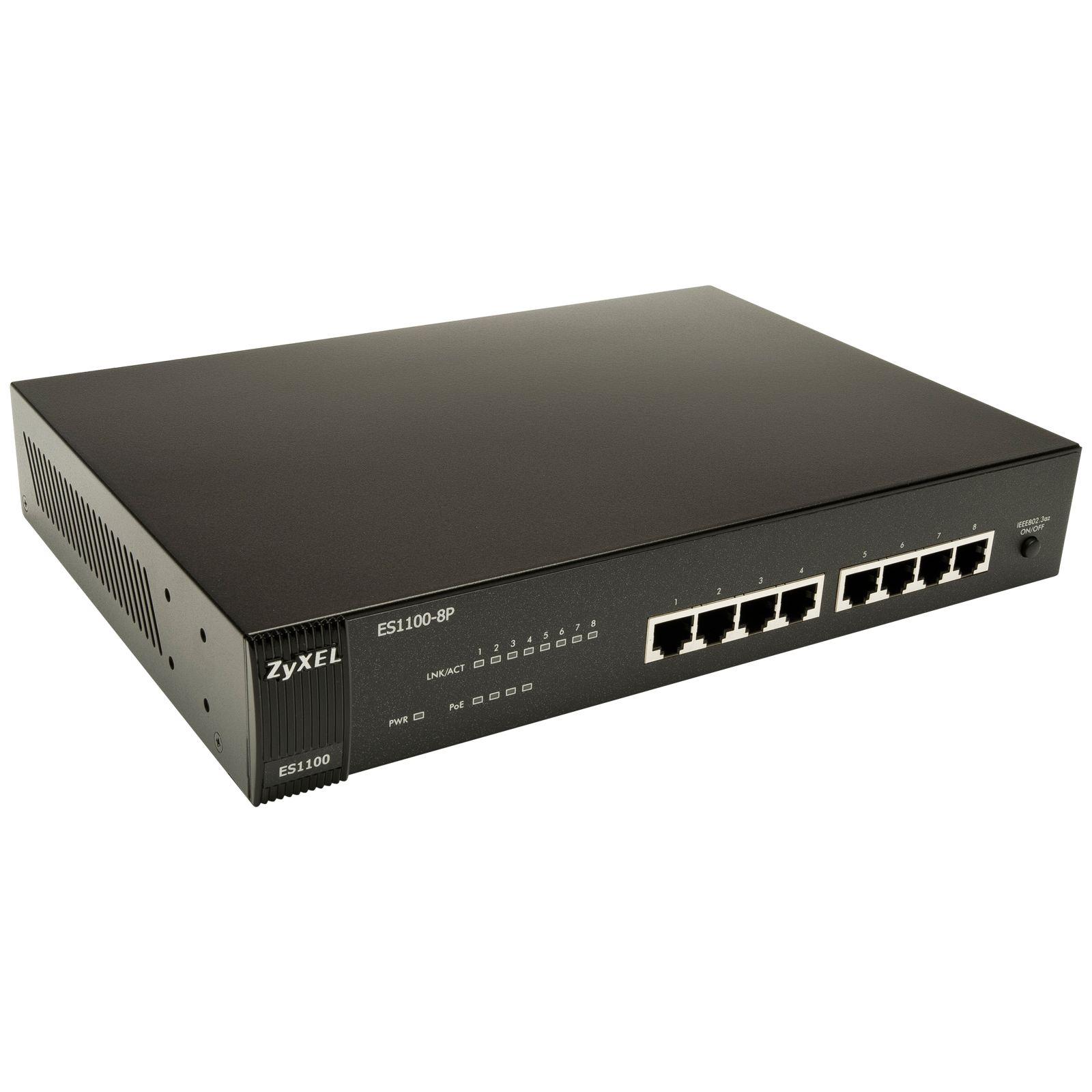 Суич ZYXEL ES1100-8P, 8 PoE порта, 10/100Mbps, за монтиране в шкаф