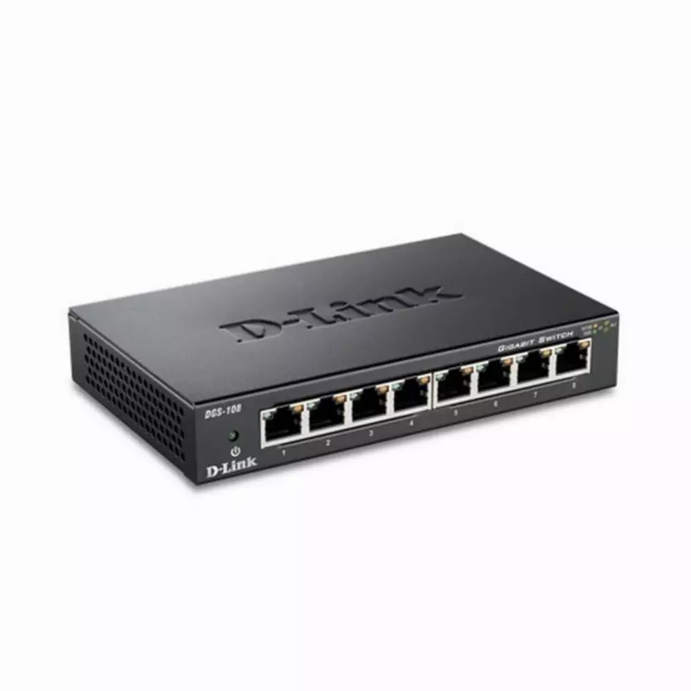 Суич D-Link DGS-108/E, 8 портов, 10/100/1000, Gigabit, метален корпус