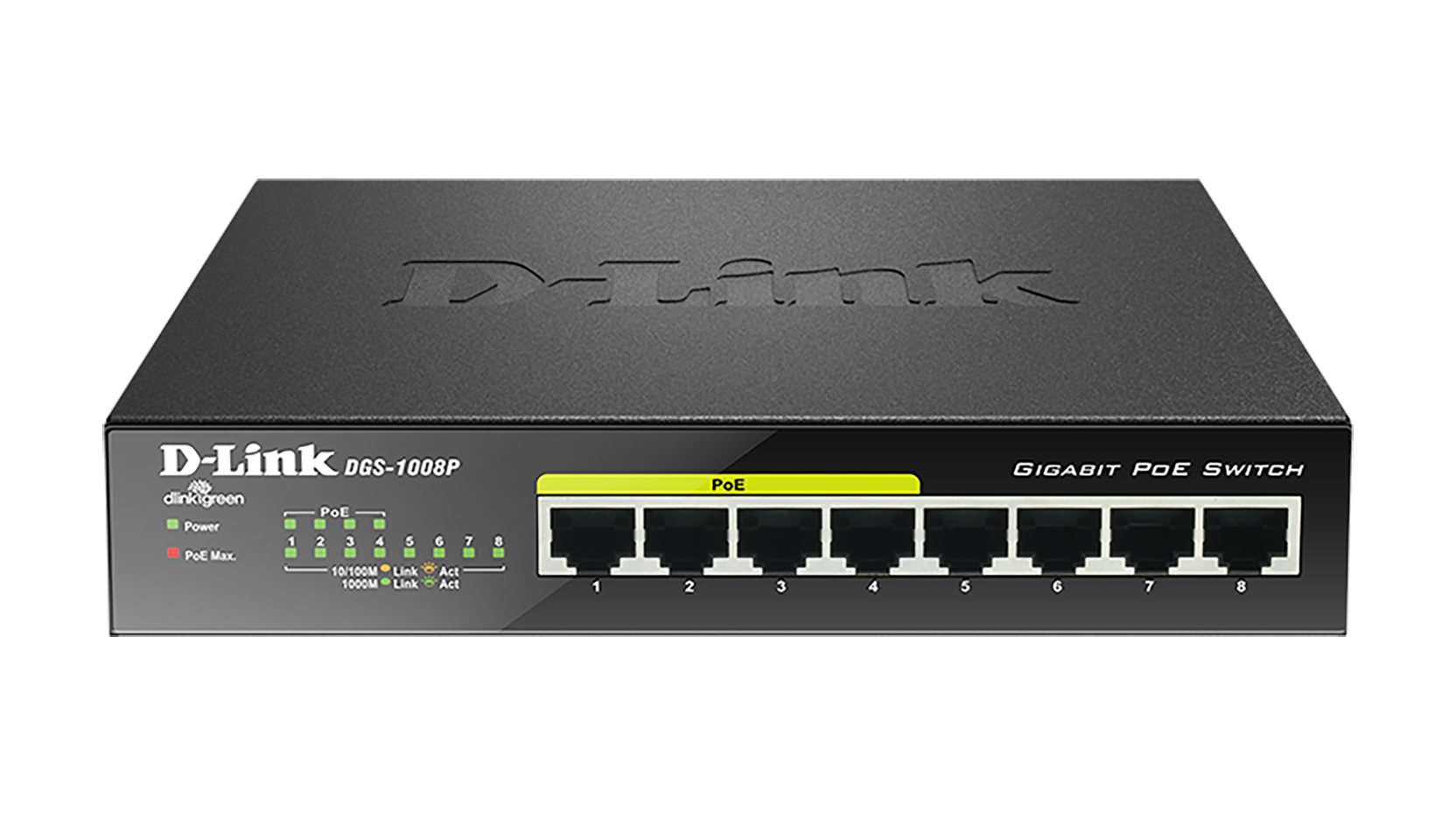 Суич D-Link DGS-1008P, 8 портов PoE, 10/100/1000, Gigabit, 