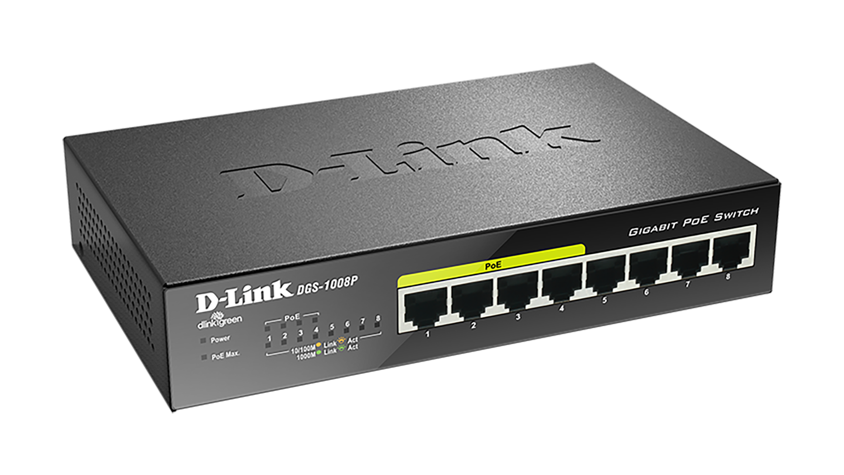 Суич D-Link DGS-1008P, 8 портов PoE, 10/100/1000, Gigabit, 