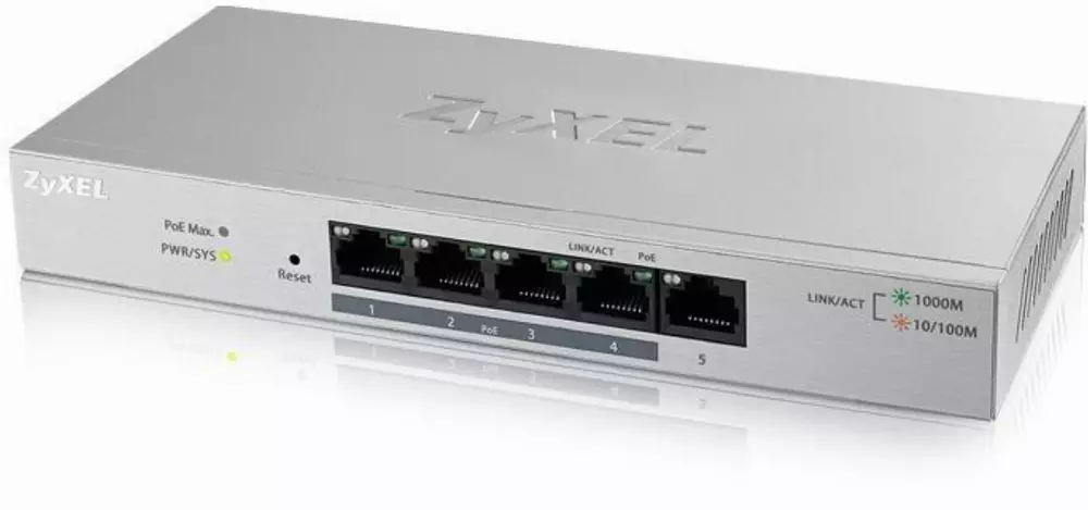 Суич 5-портов ZyXEL GS-1200-5HPV2, Web Managed, Gigabit, PoE