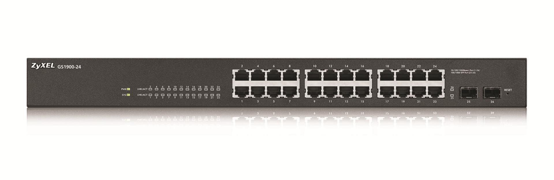 Суич ZYXEL GS1900-24, 24 портов управляем, Gigabit, за монтаж в шкаф