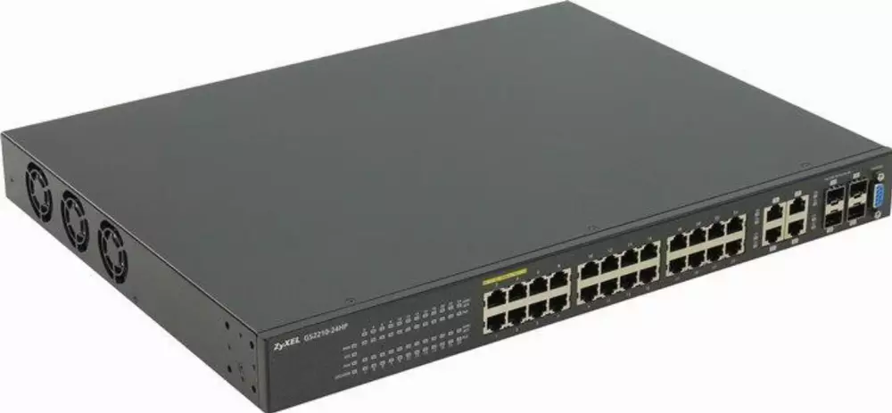 Суич ZYXEL GS2210-24HP, 24 портов управляем L2, PoE, Gigabit, за монтаж в шкаф