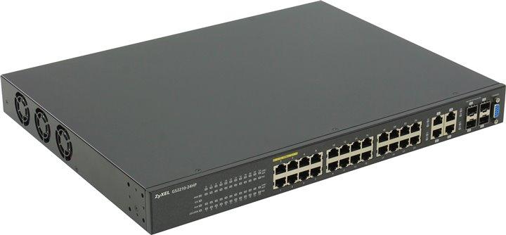 Суич ZYXEL GS2210-24HP, 24 портов управляем L2, PoE, Gigabit, за монтаж в шкаф