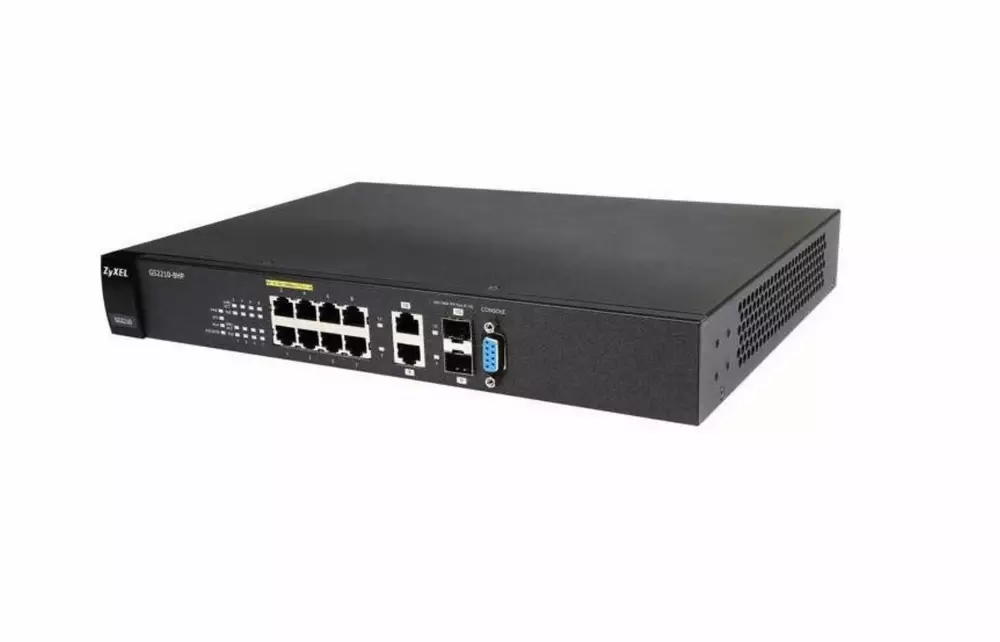 Суич ZYXEL GS2210-8HP, 10 портов управляем L2, PoE, Gigabit, за монтаж в шкаф