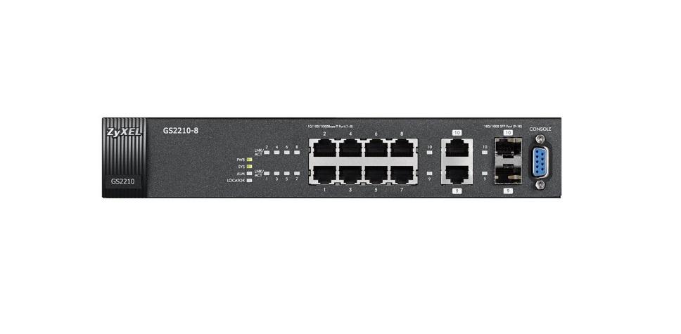 Суич ZYXEL GS2210-8, 10 портов управляем L2, Gigabit, за монтаж в шкаф