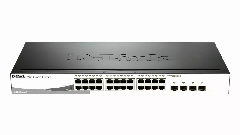 Суич D-Link DGS-1210-24, 24-портов 10/100/1000 Gigabit Smart Switch including 4 Combo 1000BaseT/SFP, управляем, за монтаж в шкаф