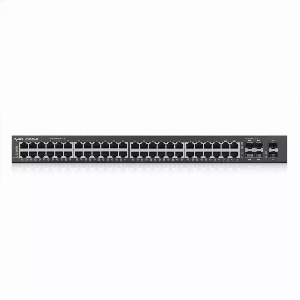 Суич ZYXEL GS1920-48, 44х GbE порта, 4х Combo порта SFP/RJ-45, управляем, за монтаж в шкаф